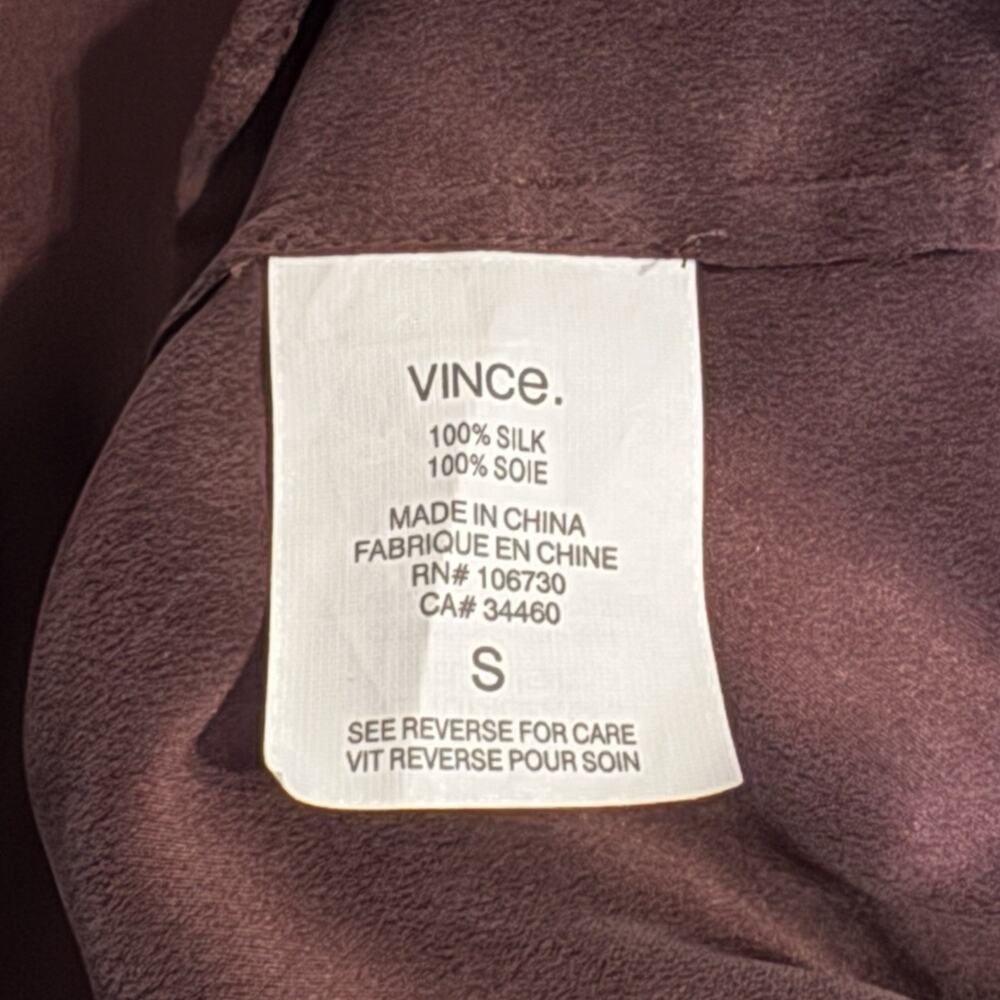 Vince 100% Silk Long Sleeve Maroon Shirt Mini Career Dress Sz Small Office Wear - Picture 5 of 5